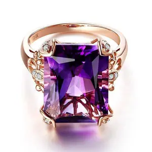 14K Rose Gold 10.5ct Purple Amethyst Natural Diamond Option Ring