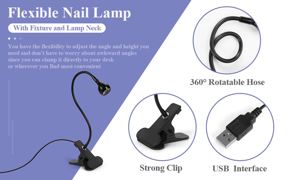 SAVILAND Mini LED Nail Lamp: USB-Powered Rotatable Gel Nail Dryer with Flexible Clip, Quick-Cure UV Light for Gel Polish and DIY Manicures