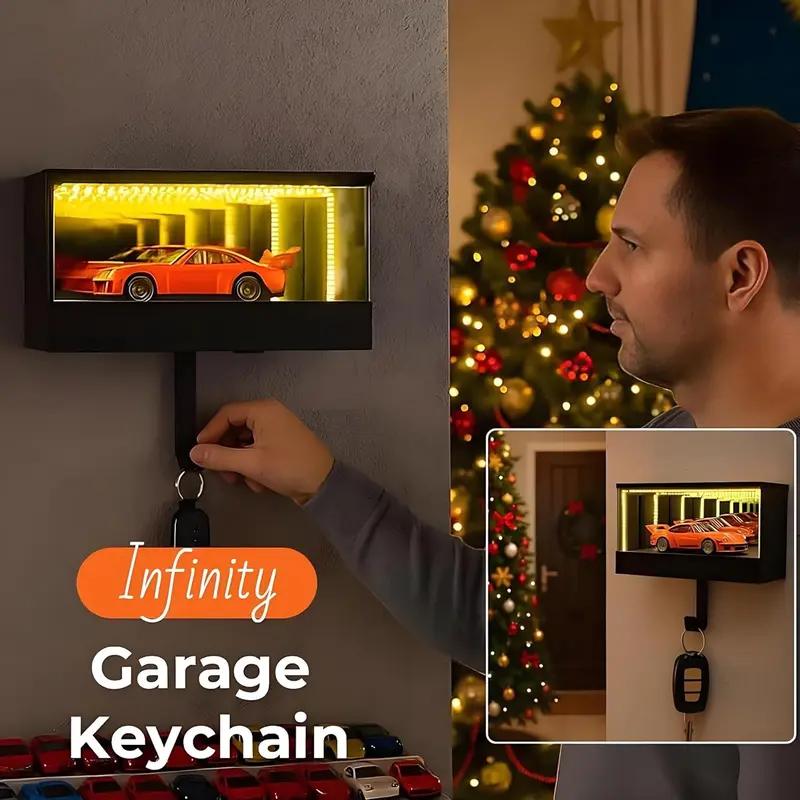 Infinity Garage Keychain Hanger, Keypit Garage Key Holder, Race Car Key Holder Wall Mount with LED, Car Keys Display, Tiny Glowing Garages, Effortless Wall Mount Organizer for Entryway,Christmas gift