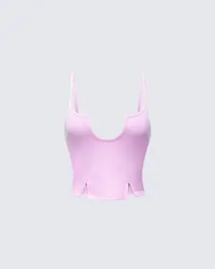 Keykie Pink Rib U Neck Crop Cami Top