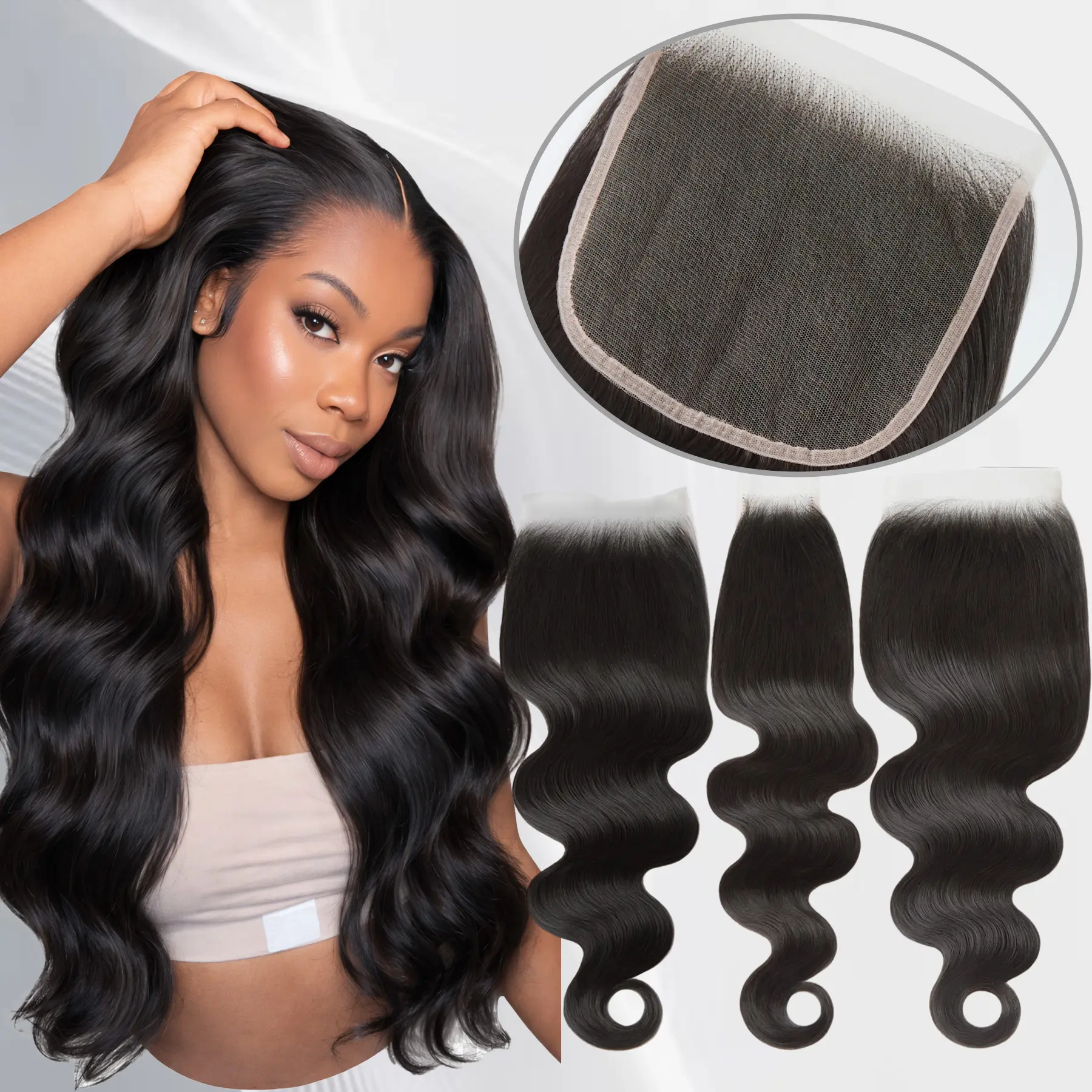 LCUKSTAR Body Wave Lace Closure Front, 4x4/5x5/2x6 Vietnamese Virgin Hair, Ultra-Thin HD Lace with Pre-Bleached Knots, Natural Black Human Hair Piece, 4X4 Body Wave Hd Closure, 0.10Mm Ultra-Thin