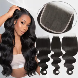LUCKSTAR HD Lace Closure 2x6 4x4 5x5 Skinlike 0.10mm Ultra-thin Invisible Real HD Lace Pre-Bleached Knots Body Wave Vietnamese Human Hair Closure Natural Black Color