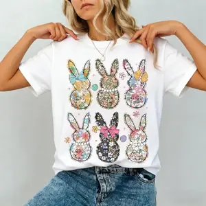 Coquette Easter Bunny Floral tshirt, Girly Easter, Spring Floral Shirt for Women, Cute Pastel Holiday Outfit