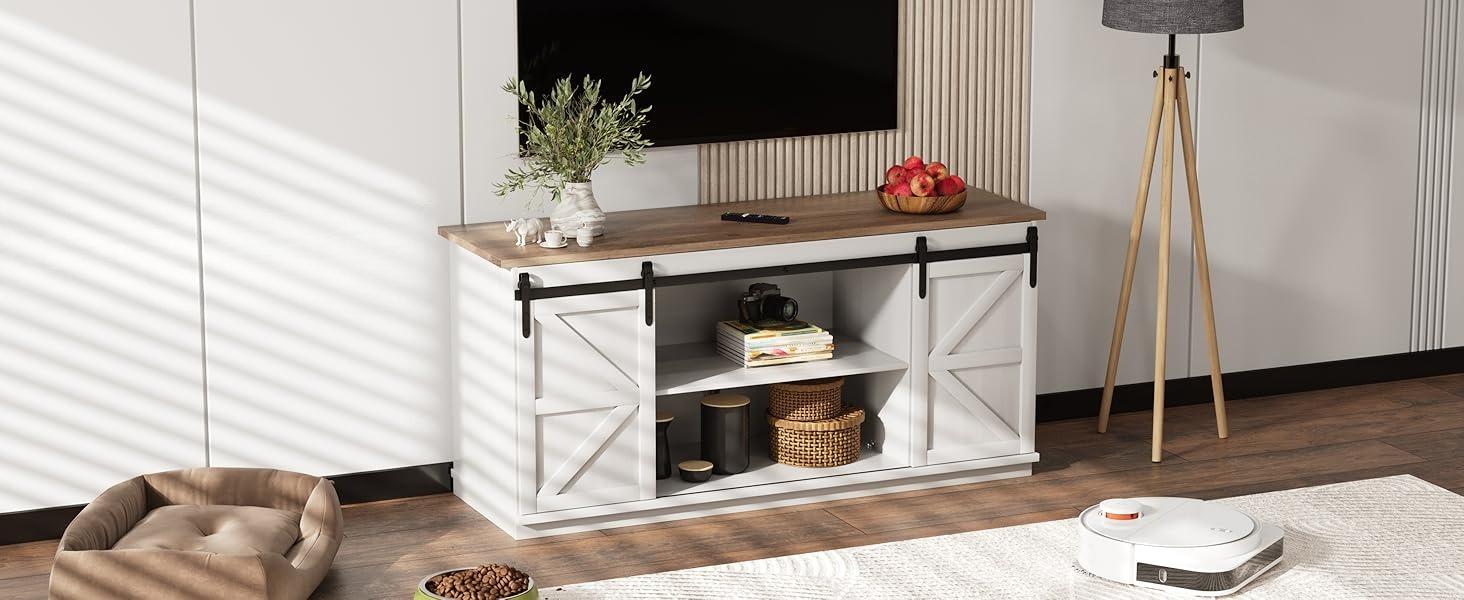 FURMAX Modern Farmhouse Barn Door TV Stand for TVs up to 65"