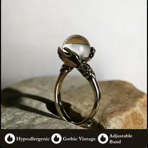 Premium Vintage Guardian Crystal Ring | Hand-Embracing Adjustable Open Band | Witchy Hypoallergenic Tarnish-Resistant Jewelry for Women