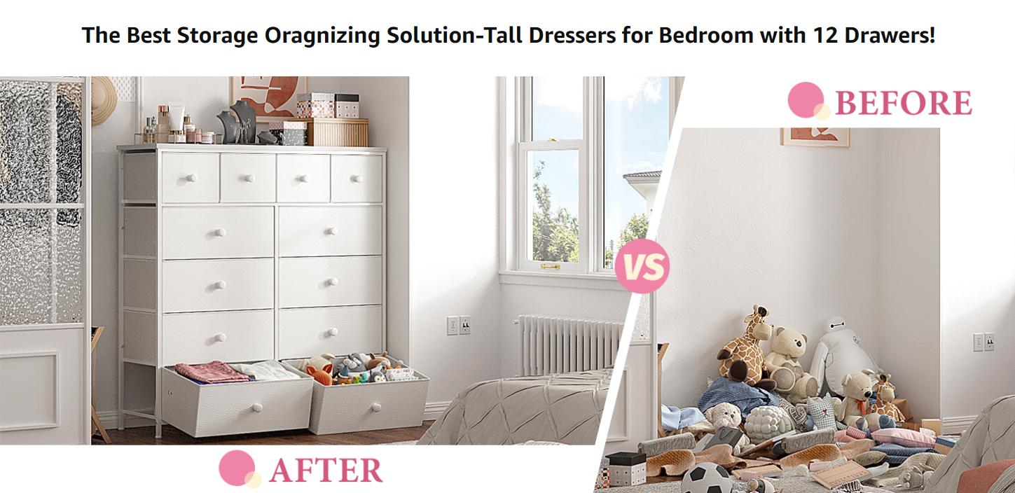 【New Sizes】Raybee 12 Compact Fabric Drawer Organizer, Space Saving Storage Bins for Closet, Modern Storage Tower for Socks Underwear Makeup, Tall Chest Organizer Unit for Bedroom Office Dorm Room Organization, Steel Frame, Wood Top, Easy to Assemble