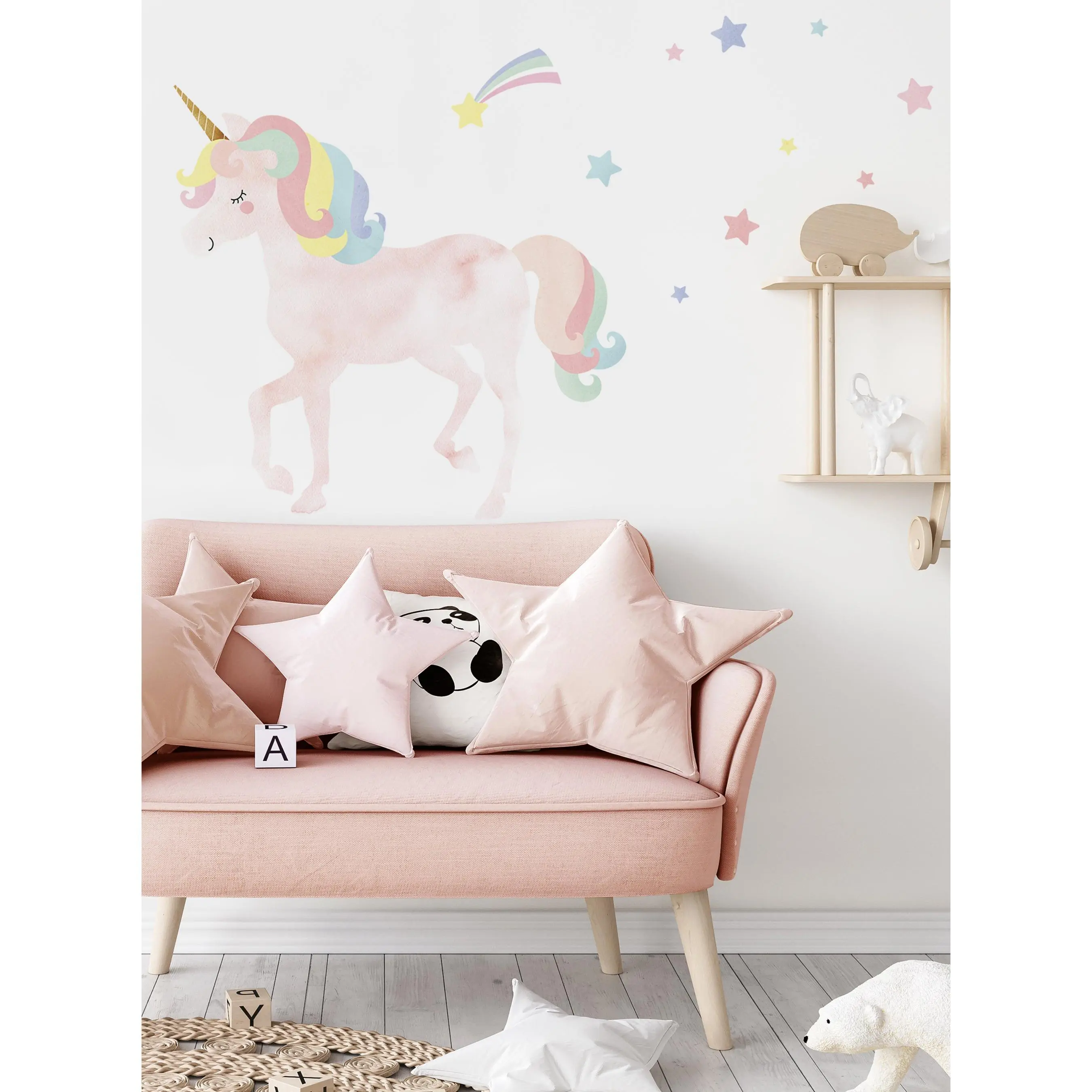 Watercolor Twinkling Unicorn with Stars Peel and Stick Wall Stickers