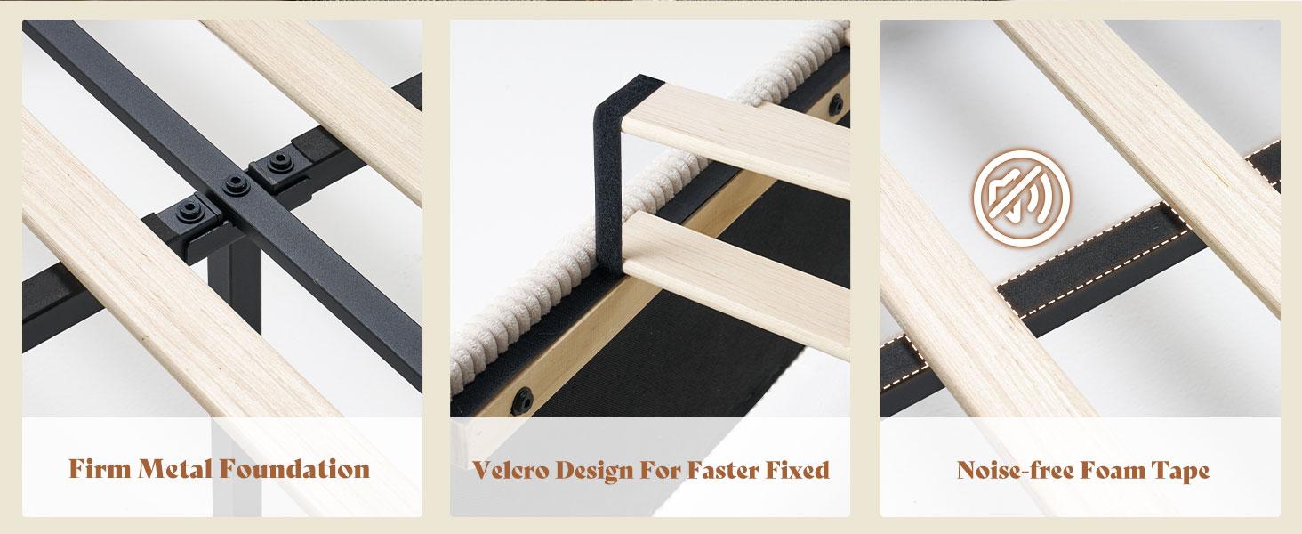 【Ships in 2 Boxes】AMERLIFE Modern Bed Frame with Fireplace, Wingback Platform Bed with 60.4“ Extra Tall Headboard, Corduroy Upholstered Bed Wooden Slats/No Box Spring Needed