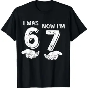 I was 6 Now I'm 7 Six Seven Meme with Hands 7th Birthday T-Shirt