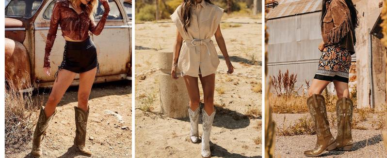 【Rodeo Boots】Pasuvo Women's White Embroidered Western Cowboy Boots - Vintage Floral Stitching, Classic Pointed Toe, Stacked Heel, Perfect for Country Style, Festivals, and Everyday Fashion Footwear