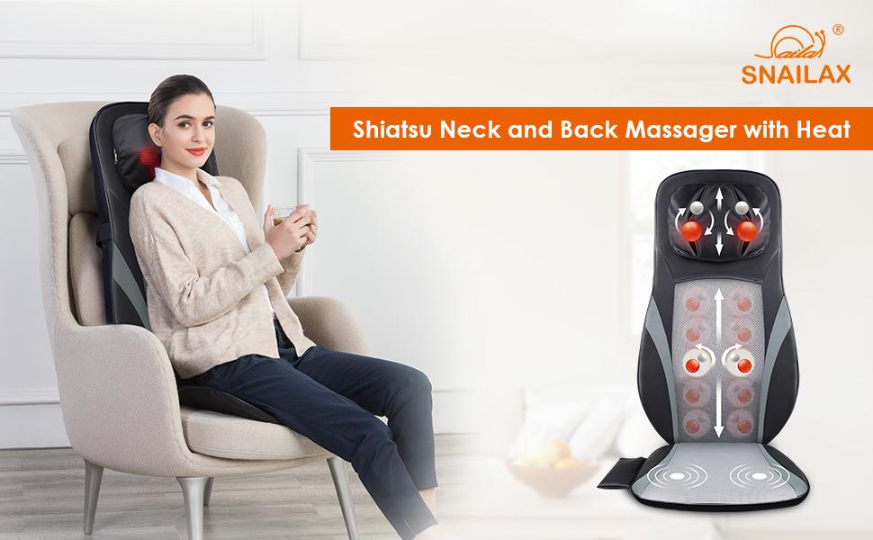 Snailax Shiatsu Back Massager with Heat -Deep Kneading Massage Chair Pad with Adjustable Intensity, Shiatsu Chair Massager to Relax Full Body Muscle