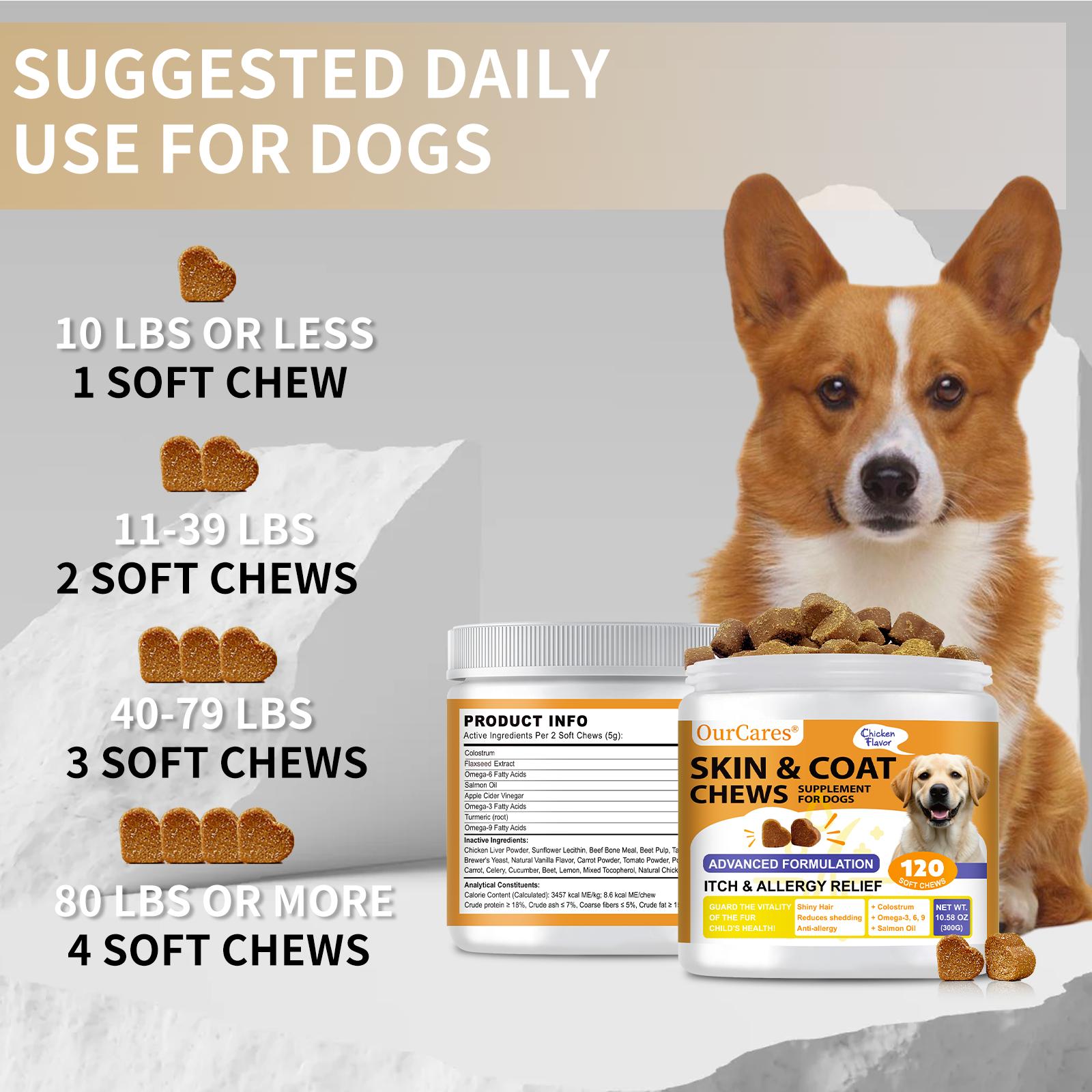 OurCares Salmon Oil for Dogs Skin and Coat Omega 3，6，9 Fish Oil Chews Dog Allergy Relief Chews Itch Relief Supplement Chicken Flavor - 120 Soft Chews Pet Daily Chewable