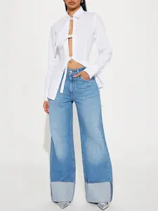 Jeanine Cuffed Wide Leg Jeans - Medium Wash