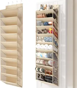 10 Tier Clear Over the Door Shoe Organizer with Deep Pockets, Door Shoes Rack with Hard Tube to Keep the Shape, Hanging Shoe Rack for Closet Organizers & Storage, Behind Door Shoe Holder Beige
