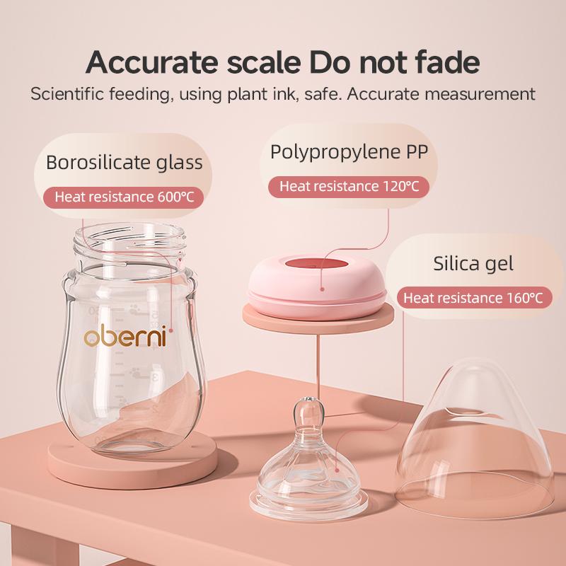 Oberni Breastfeeding Bottle 150ml/5oz Glass Anti Colic Baby Bottles with Natural Response Nipple BPA Free for Newborn Preemie 0+Month Infant Care Travel