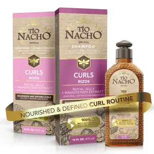 Tío Nacho Curls Shampoo, Conditioner & Styling Cream Set for Curly & Wavy Hair with Royal Jelly & Mangosteen, Moisturizing, Frizz Control & Defining Curly Hair Bundles, 3‑Piece Set