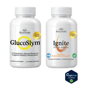 NutriVeda GlucoSlym & Ignite Supplement Combo - Clean Energy Sharper Focus Metabolic Support 30 Veggie Caps Each for Enhanced Metabolism