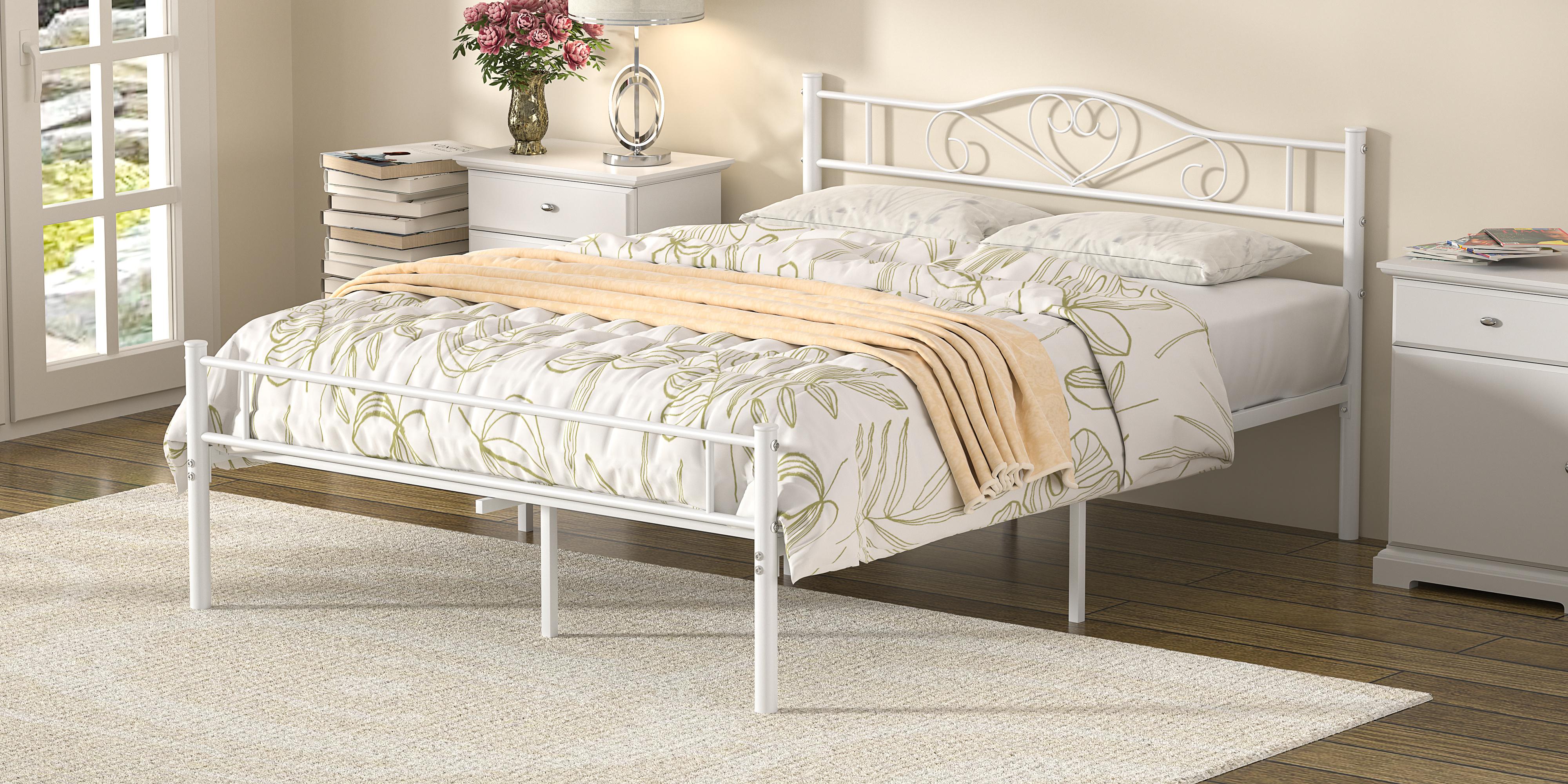 VECELO Twin Full Queen Size Bed Frame with Headboard Metal Platform Steel Slat Support No Boxing Spring Needed Mattress Foundation Noise-Free Easy Assembly,Black,White,Pink,Gold Bed