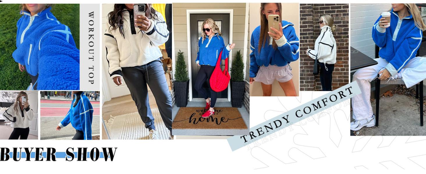 YeeZaa Women's Sherpa Fleece Pullover Hoodie Soft Half Zip Oversized Sweatshirt with Pockets 2026 Spring Warm Fuzzy Fall Winter Crop Jacket Tops Outerwear Casual Chic Twisted Style SpringStatements