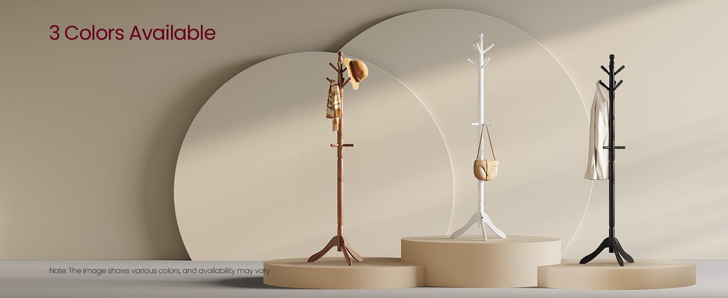 SONGMICS HOME VASAGLE Solid Wood Coat Rack and Stand, Free Standing Hall Coat Tree with 10 Hooks for Hats, Bags, Purses, for Entryway, Hallway, Rubberwood