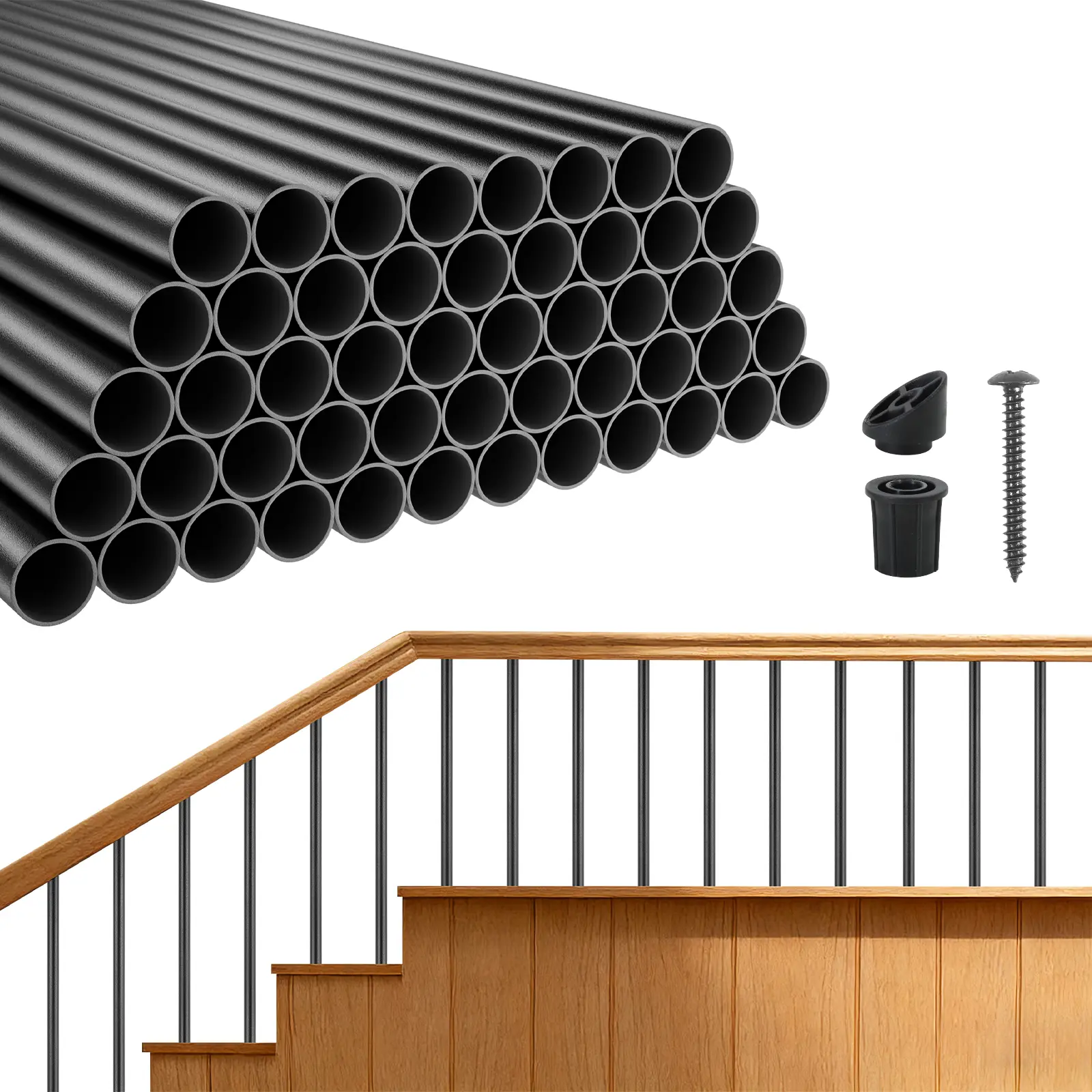 【SummerFinds】VEVOR 125-Pack Weatherproof Aluminum Deck Balusters Kit Pack - 26in 3/4in Diam Hollow Vertical Bars with End Caps, Screws, Slope Connectors, Easy DIY for Outdoor Deck, Porch Railing, Stairs, Fathers Day Security Upgrade, Water Resistant