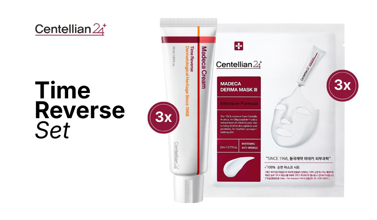 [Centellian24] Time Reverse Set | 3x Madeca Cream Time Reverse + 3x Intensive Formula Sheet Mask | Daily Hydrating Repair with Cica, Hyaluronic Acid & Radiance Boost | Korean Skincare Recovery Kit Derma
