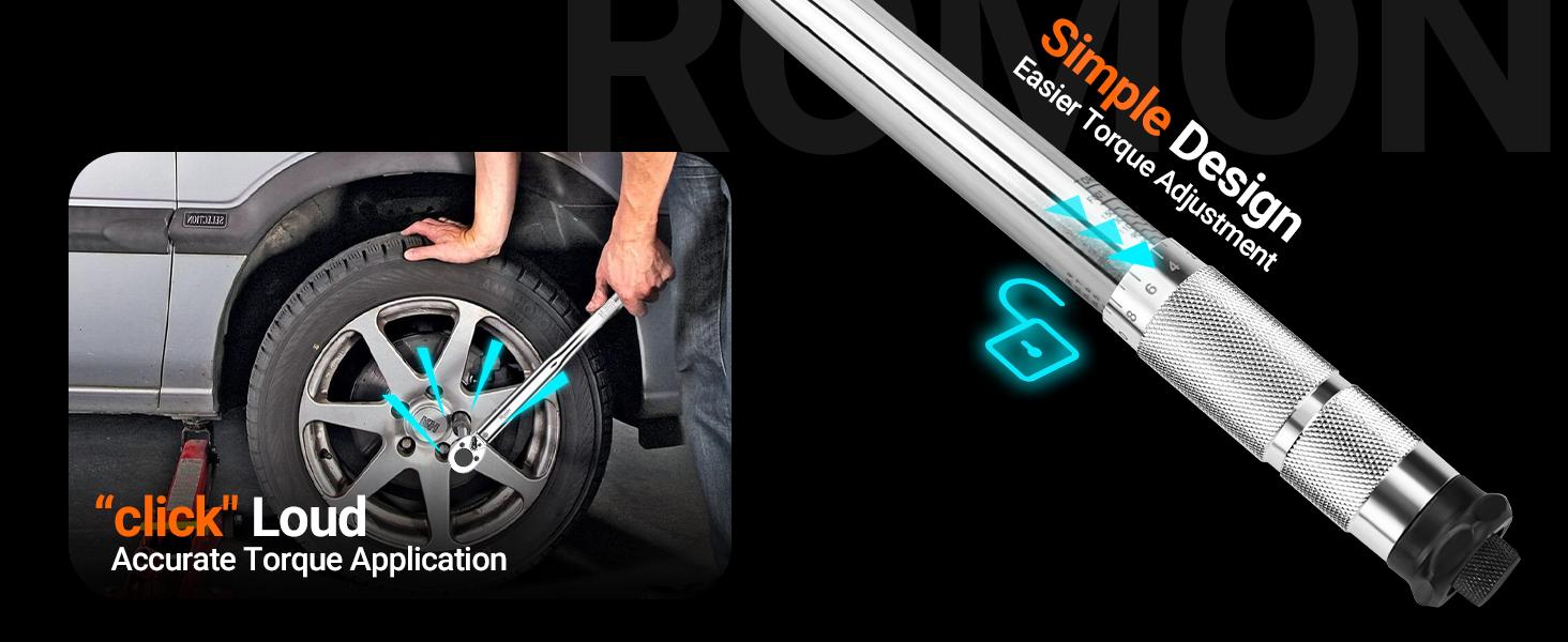 ROMON Torque Wrench 1/2 Inch, 5 Pcs Drive Click Torque Wrench Set, Dual-direction Torque Wrenches 27.1-203.5N.m/20-150ft.lb, 72-tooth, ±4% High Precision For Motorcycle, Car