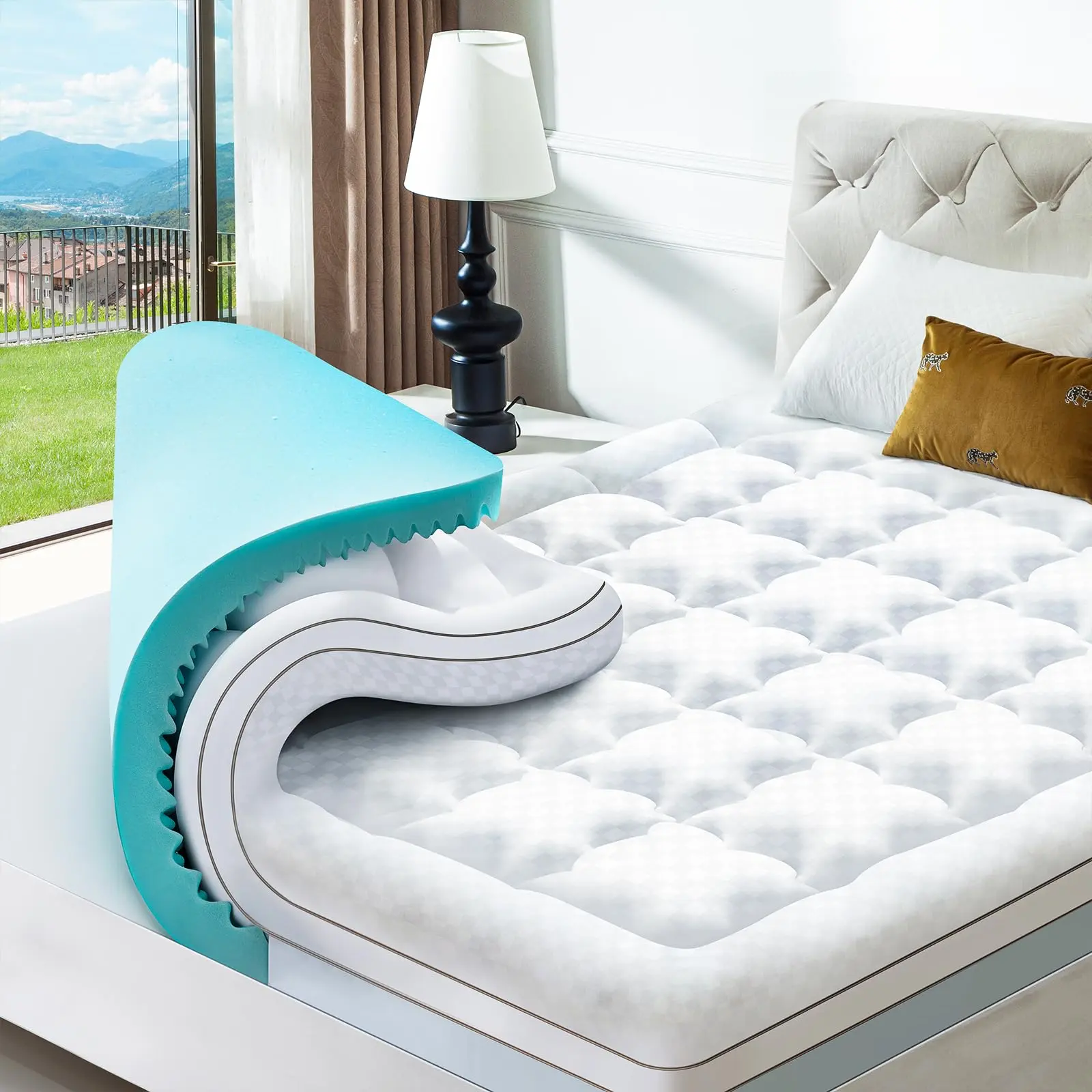 Choc chick 3.5 Inch Memory Foam Mattress Topper, Dual Layer 2 Inch Gel Egg Crate Memory Foam Plus 1.5 Inch Pillow Top Mattress Pad Cover with 8-18 Inch Deep Pocket, Support for Back Pain