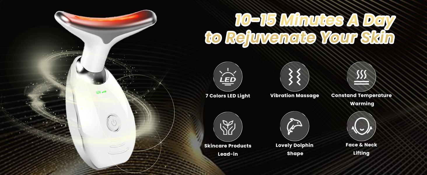 Facial Massager,7 Color LED Light Therapy for Face and Neck,Portable Beauty Skin Care Tools