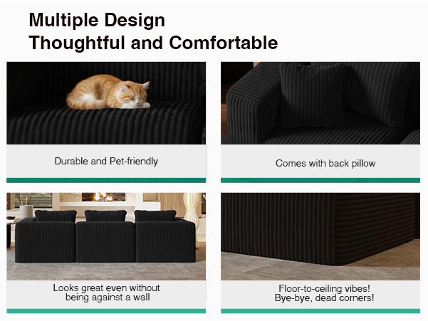 【4 Packages Shipping] Plush Corduroy Cloud Velvet Modular Couch with Chaise & Ottoman, No Assembly Required - L/U- Shaped Sectional Sofa Set with Flexible Configuration
