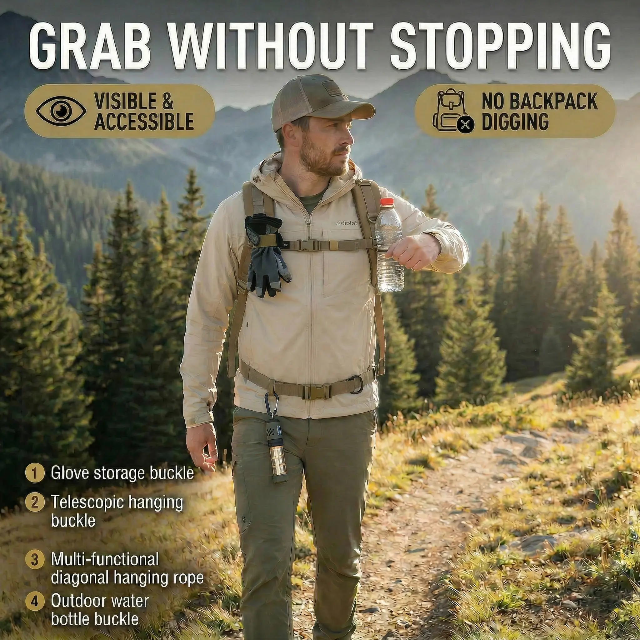 5-Pack Durable Compact Hiking Gear Belt Hooks - Modular Set for Adults, Quick Access Glove Storage & Bottle Holder for Camping, Travel, Fishing, Lightweight, Gear Clips, Spring Clip, No, First 100 Orders, No Backpack Digging, Outdoor Sports, Functional, G