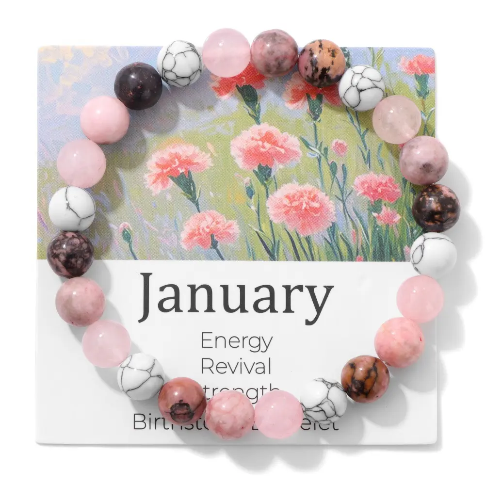 6pc Handmade Craftsmanship Natural Crystal Birthstone Bracelets Collection - January to June (Incl. February, March, April Dates) with Healing Properties, Birth Month Meanings, Energy Revival, Purification, Strength - Fashion Costume Jewelry Gift Ideas