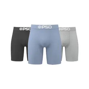 PSD Mens Solids Core Light Blue Boxer Brief 3 Pack - Standard Length 7 Inch Inseam, Soft and Breathable Cotton Fabric
