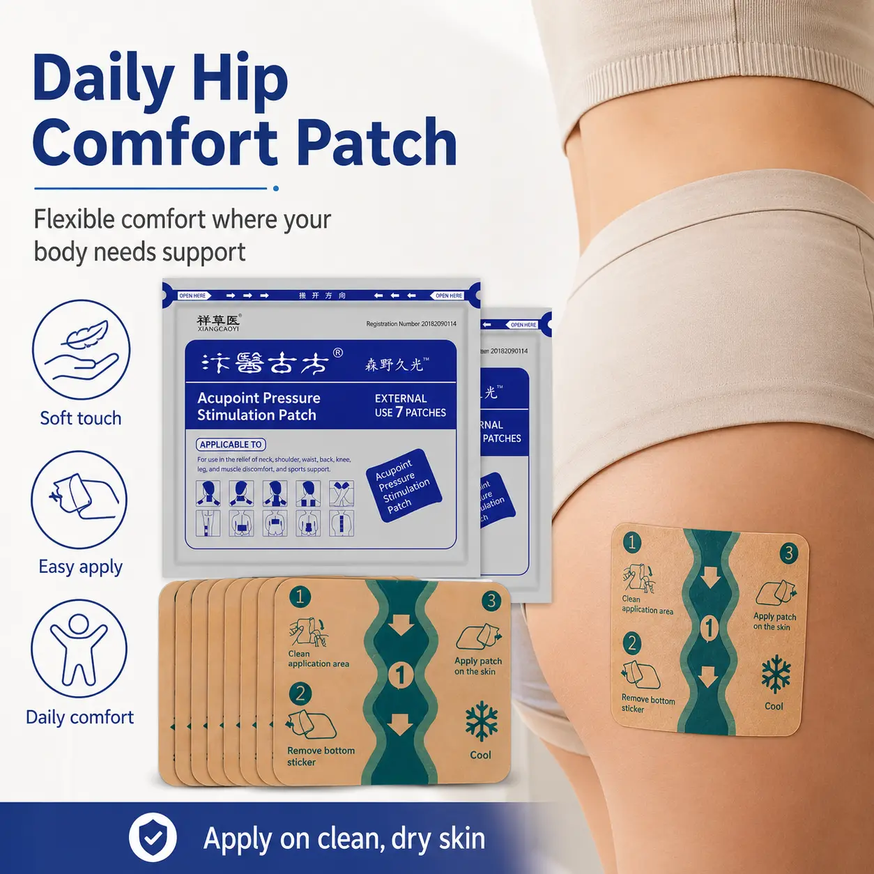 Gentle Topical Soothing Paste Patch - 3 Boxes (21 Patches) Course Pack, Targets Ischial Pain, Stiffness, Outer Thigh Soreness From Walking, Age-Related Waist-Leg Discomfort Due To Wear & Cold (For Buttocks, Legs)