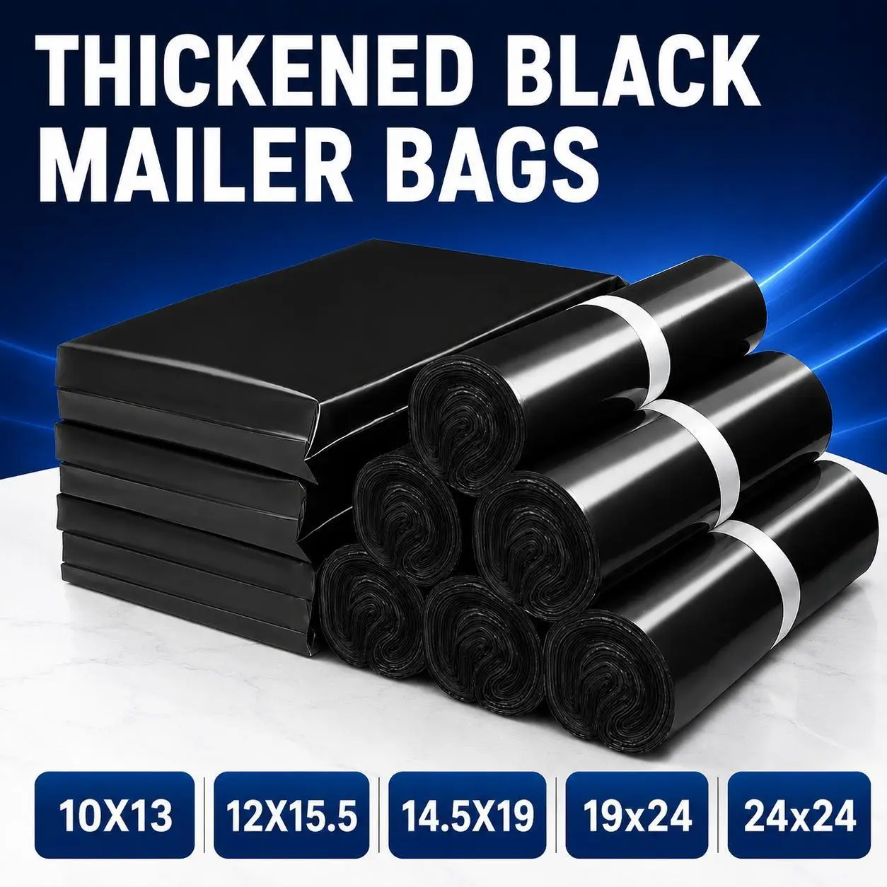 Black Poly Mailing Envelopes - Poly Mailers, Self-Seal Waterproof Postal Bags, Tear-Resistant Office Shipping Supplies for Small Businesses