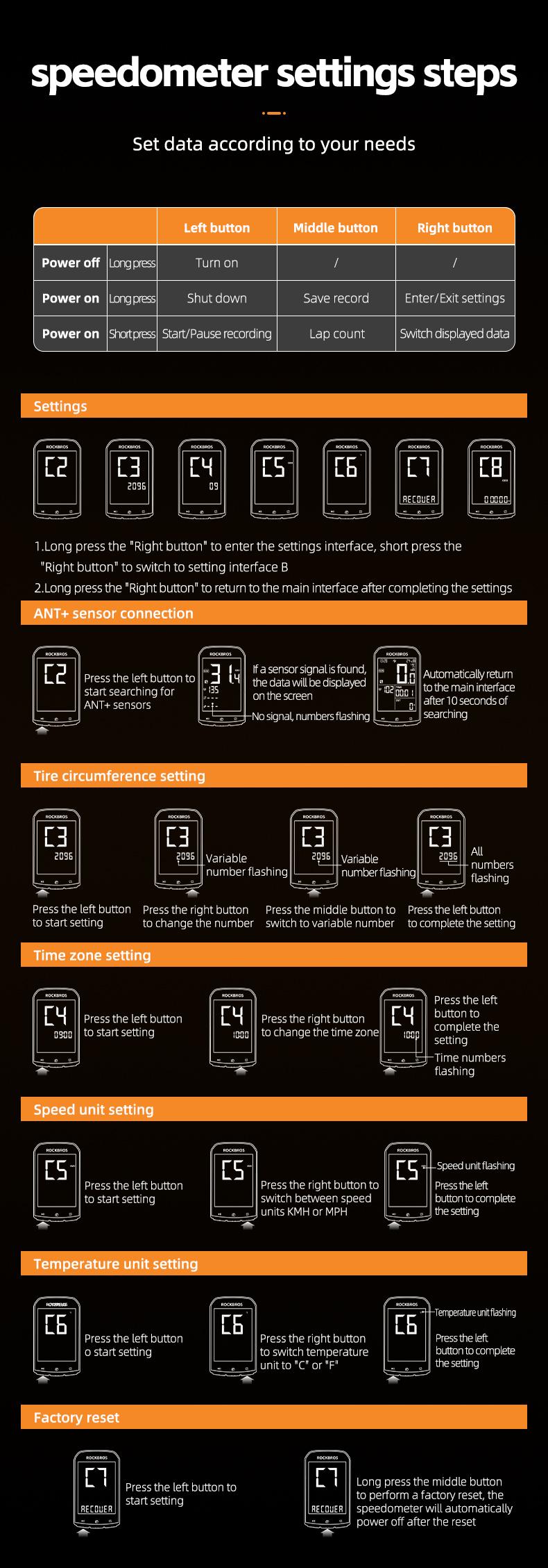 ROCKBROS Bike Computer Wireless Cycling Computers ANT+ Bluetooth Bicycle Computer Mini Speedometer Odometer Waterproof GPS/BDS/Galileo Position System ROCKBROS Bike Computer Wireless Cycling Computers ANT+ Bluetooth Bicycle Computer Mini Speedometer Odometer Waterproof GPS/BDS/Galileo Position System