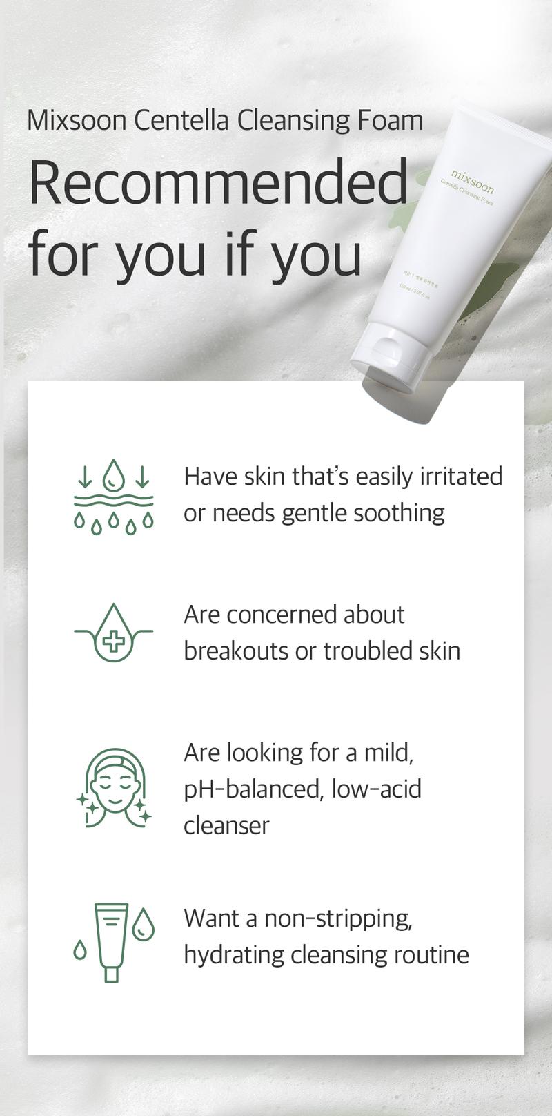 [mixsoon Official Shop] Centella Cleansing Foam Trio (5.07 fl.oz / 150ml x 3) - Low pH cleansing foam for soothing and moisturization, Korean Glass Skin Care