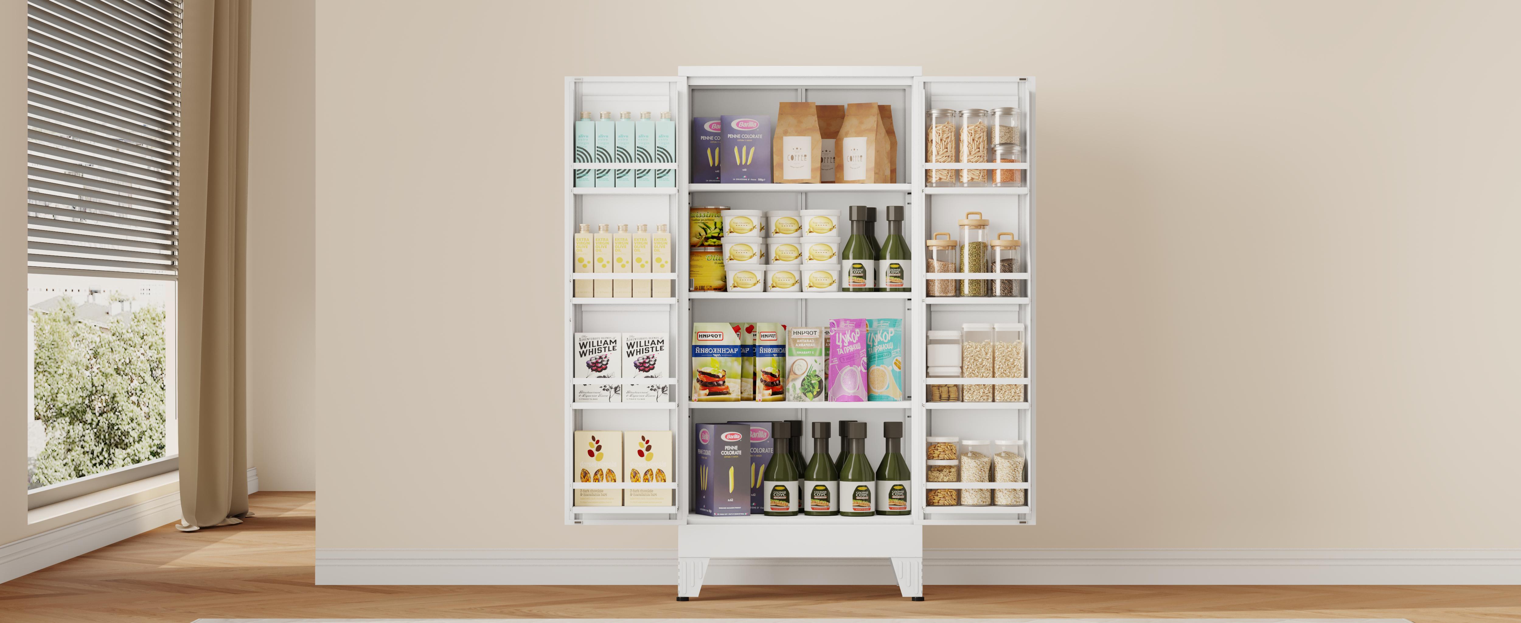 Metal Kitchen Pantry Cabinet,47.24“ Tall Storage Cabinet with 2 Doors, Cupboard with 8 Hanging Shelves and Adjustable Shelves for Kitchen, Dining Room mothersdaygift White Aesthetic Metal Kitchen Pantry Cabinet,47.24“ Tall Storage Cabinet with 2 Doors, Cupboard with 8 Hanging Shelves and Adjustable Shelves for Kitchen, Dining Room mothersdaygift White Aesthetic