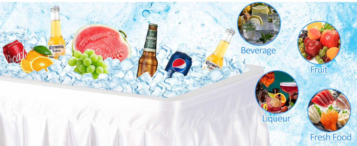 AHB Outdoor Cooler Table with Drain, Folding Ice Cooler Table with Removable Matching Skirt, Portable Table Coolers 4 Foot for Party BBQ Camping Wedding