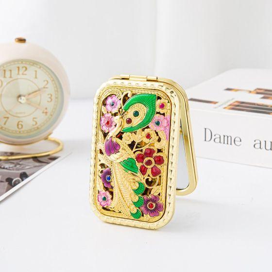 2026 Vintage Flower Pattern Handheld Mirror, 1 Count PeachHeart Portable Makeup Mirror, Folding Make up Mirror,Makeup Tool for Women & Girls, Trending Makeup