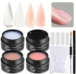 Builder Gel for Nails, 4 Colors Thickening Builder Nail Gel Clear Milky White Nude Pink Nail Strengthener Gels Kit with Brush Pen Soak Off UV Polish Nail Extension Manicure Supplies