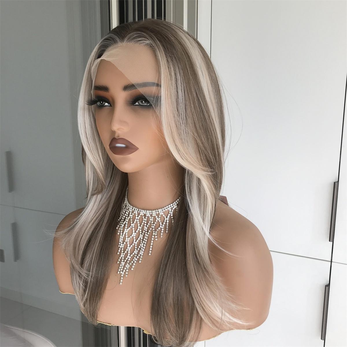 AISOM Jenna Layered Straight Buttercream Blonde mix Brown 13x4 Free Part Lace Front Wig with Scandinavian Hairline Wolf Cut Low Density 20 inches