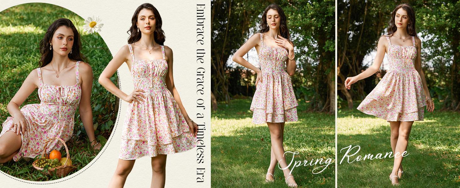 Floral Mini Corset Dress for Women Teen 2026 Summer Spring Flowy A-Line Sundress with Pockets SpringStatements