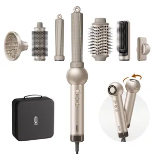 O.H.B 7 in 1 High-Speed Air Styler, Automatic Hair Curler & Hot Air Brush Set with Detachable Heads, Blow Dryer, Curling, Straightening, Volumizing, Negative Ion Hair Styler for All Hair Types (Gold),Holiday Gift