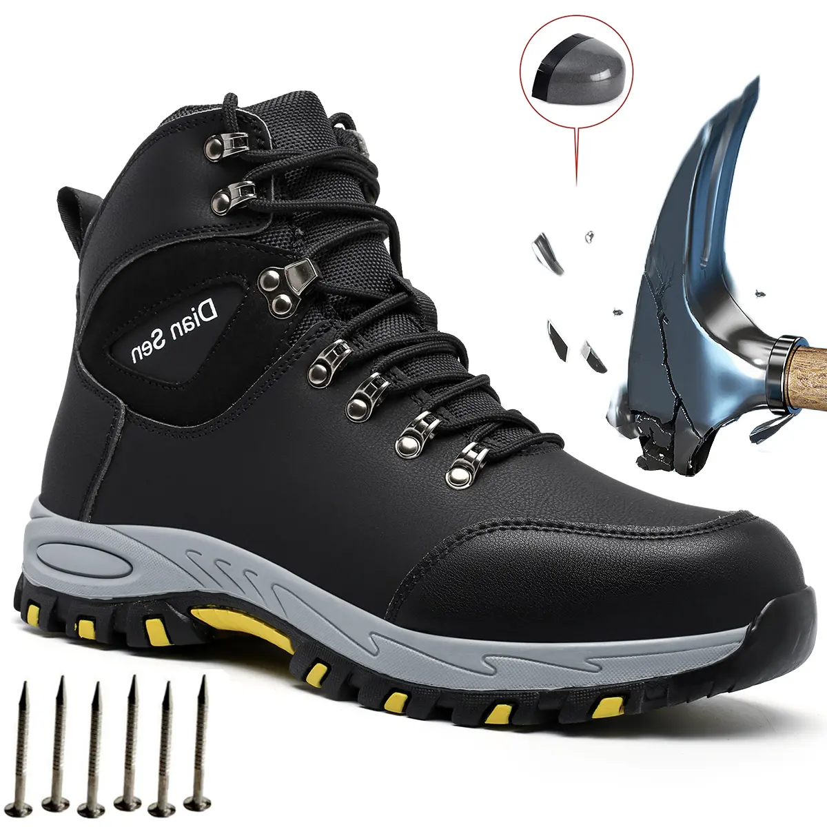 Men's Steel Toe Safety Work Boots Anti-Smash & Anti-Collision Anti-Puncture Impact Resistant Casual All-Match Shoes for Daily Wear All-Season Footwear for Construction Sites Hiking & Outdoor Use