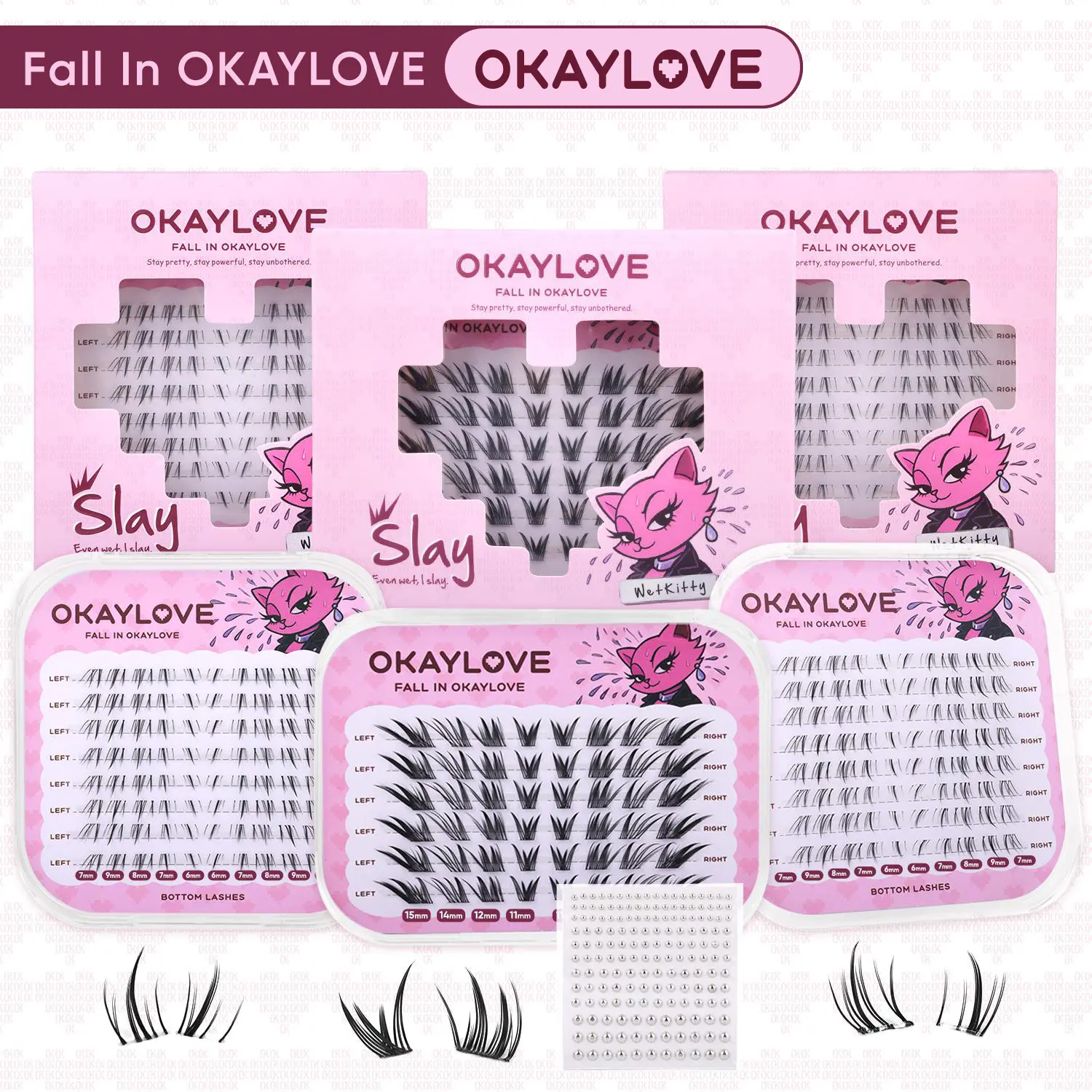 OKAYLOVE Feline Lash Clusters Cat Eye Okaylovelashes  Upper Eyelash Clusters| Lower Lash Clusters Normal | Pre-made Glue Slay Style Invisible Eyelashes Clusters Self Adhesive Bottom Lash Clusters Only Lash CLusters #sohochic