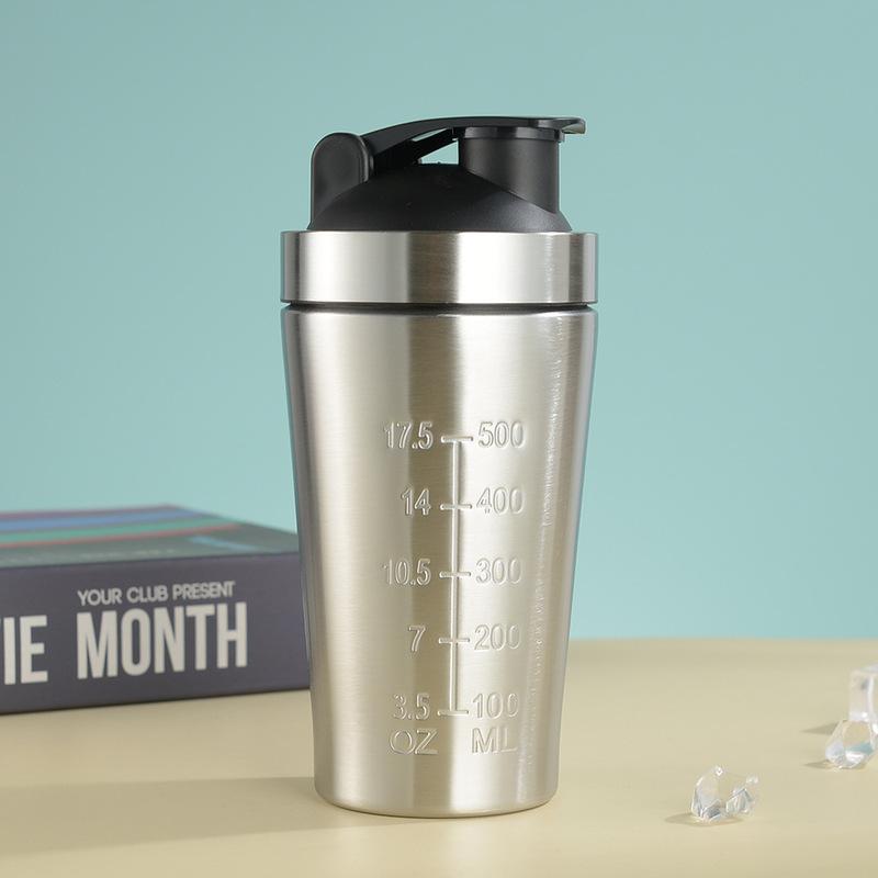 Stainless Steel Protein Shaker Bottle with Mixing Ball - Leak-Proof Gym & Sports Portable Shaker Cup