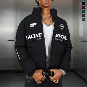 Men's Raglan Sleeve Warm Fashion Printed Motorcycle Stand Collar Winter Coats Race Car Jacket Puffy Jacket Men Puffer Jacket Cropped Jacket Men Black Menswear Black Menswear Motocross