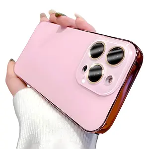 Electroplated Matte Acrylic Phone Case for iPhone 17 16 15 14 13 12 11 Pro Max, Ultra-thin Original Color Electroplated Frame Frosted Back Case with Camera Lens Glass Protector Shockproof Phone Cover