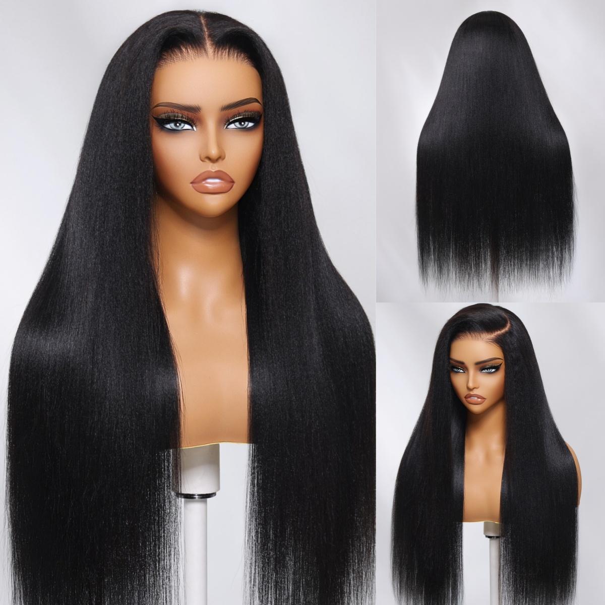 【All Day Hold】UNice Glueless Yaki Straight Wig No Slip Pre Cut 7x5 HD Lace Human Hair Wigs with Invisible Drawstring Put On and Go Beginners Friendly Fit All Head Size SpringStatements